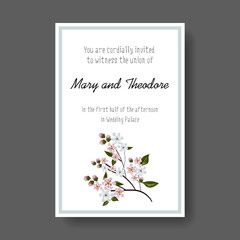Elegant wedding invitation card with the image of a flowering branch