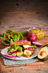 Veggie toast with avocado. 