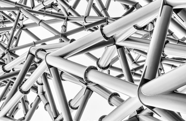 Maze of silver steel pipes