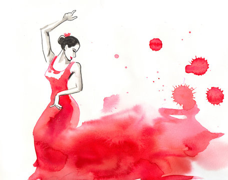 Watercolor flamenco