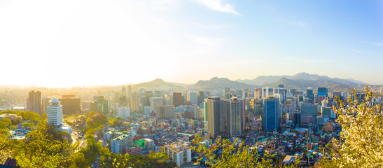 Seoul Downtown Aerial View Panoramic Cityscape