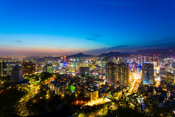 Fototapeta na wymiar Seoul Downtown Aerial View Cityscape Twilight Dusk