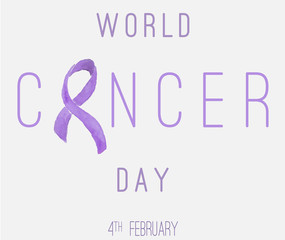 World Cancer Day. Watercolor ribbon.