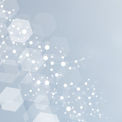 Structure molecule and communication. Dna, atom, neurons. Scientific concept for your design. Connected lines with dots. Medical, technology, chemistry, science background. Vector illustration.