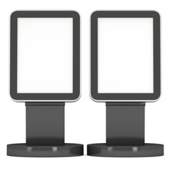 LCD Screen Stand. Blank Trade Show Booth. 3d render of lcd screen isolated on white background. High Resolution. Ad template for your expo design.