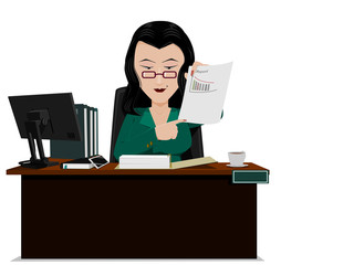 senior accountant is presenting report on her desk
