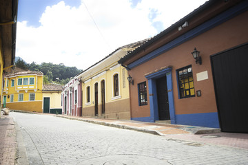 View of street at La candelaria town in Bogota, Colombia.