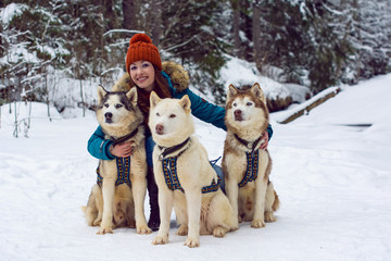 Girl with  cute dogs