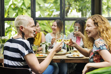 Woman Communication Dinner Together Concept