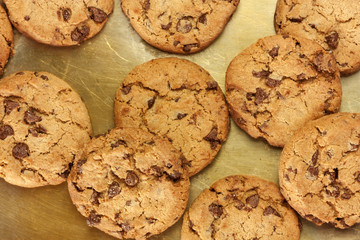 Chocolate chips cookies on vintage tray