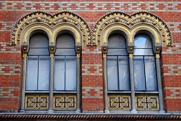 Ornate windows of Greek orthodox church, Vienna, Austria