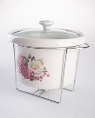 pot. food pot on background. ceramic food pot on a background.