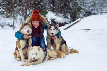 Girl with  cute dogs