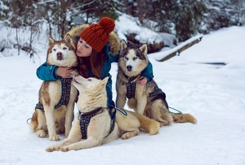Girl with  cute dogs