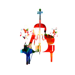 Colorful piano and violoncello vector illustration. Music instruments background. Design for poster, brochure, invitation, banner, flyer, concert and festival © abstract