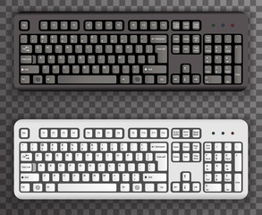 Keyboard Realistic Black White Icons Symbol Transparent Background Template Vector Illustration