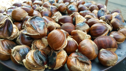 Roasted Chestnuts on a Pan Plate