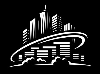 City world - vector illustration on black background