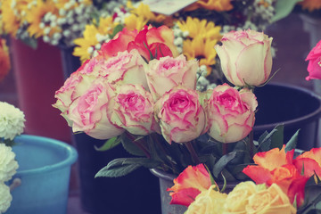 Rainbow Rose Bouquet ; Multi-Colored Flowers (Vintage Style)