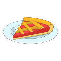 Piece of cake on a plate icon. Cartoon illustration of piece of cake on a plate vector icon for web