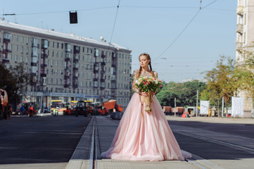 Wedding flowers bride ,Woman holding colorful bouquet with her hands. Tattoo