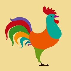 Vector illustration rooster, Chinese calendar. Silhouette of red cock,