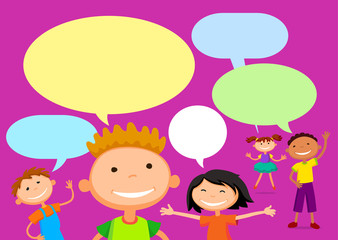 Vector brochure backgrounds with cartoon children. Infographic template design.