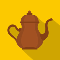 Oriental turkish kettle for tea icon. Flat illustration of oriental turkish kettle for tea vector icon for web isolated on yellow background