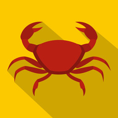 Red crab icon. Flat illustration of red crab vector icon for web isolated on yellow background