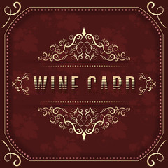 Wine card template with ornate vintage elements.
