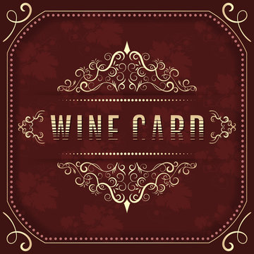 Wine card template with ornate vintage elements.