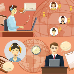 Call center communication concept. Cartoon illustration of call center communication vector concept for web