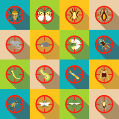 Pest control icons set. Flat illustration of 16 pest control vector icons for web