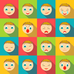 Smiles faces icons set. Flat illustration of 16 smiles faces vector icons for web