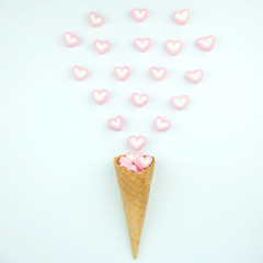 Heart shape marshmallow in ice cream cones