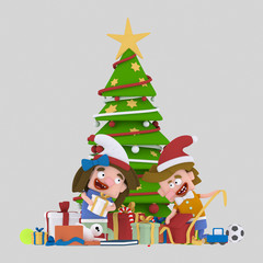 Kids opening gifts in front of Christmas Tree

EASY COMBINE!  Custom 3d illustration contact me!