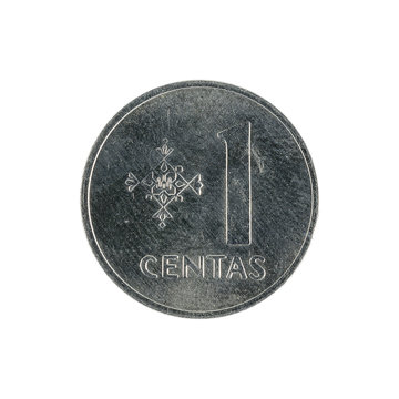 one lithuanian centas coin (1991) isolated on white background