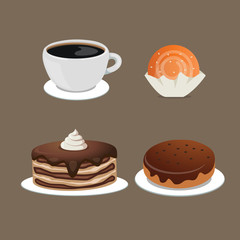 A set of delicious sweets and desserts and coffee for registration of holidays