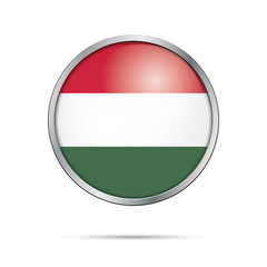 Vector Hungarian flag Button. Hungary flag in glass button style with metal frame.