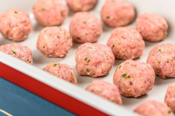 Preparing Raw Turkey Meatballs In Pan