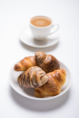 Japanese plain croissant and chocolate croissant with coffee