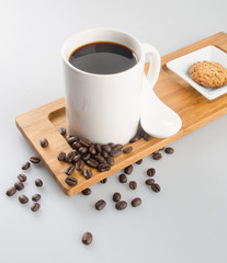 coffee or cup of coffee and cookie on background.