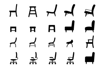 Chair icons and symbol in silhouette style, vector