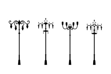Street lamps in silhouette style, vector