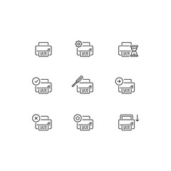 Printer and Printing Vector Outline Icon set