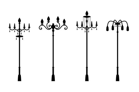 Street lamps in silhouette style, vector