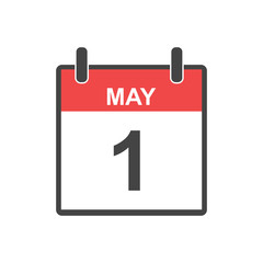 May 1 calendar icon. Labour day, Vector illustration in flat style.
