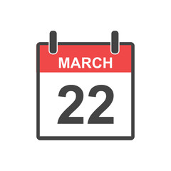Fototapeta premium March 22 calendar icon. Vector illustration in flat style.