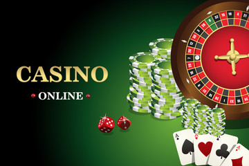 Vector casino banner. Includes roulette, casino chips, playing cards for poker