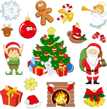 Christmas cartoon pictures set